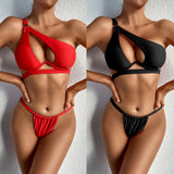DEKA One Shoulder Bikini Set Women Solid Push Up Underwired Swimwear Beach Wear Thong Swimsuit Biquini Pleated Bathing Suits