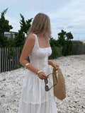 Bowknot White Summer Women's Dress Elegant Tank Beach Long Sundress Vestidos Sleeveless Holiday Chic Black Slim Maxi Dress 2025