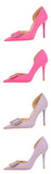 BIGTREE Pumps Elegant Pointed Crystal Buckle Slim High Heel Single Shoes Women Silk Spring/Summer High Heel Pumps Wedding Dress