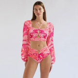 Retro One Piece Swimsuit with Skirt Shoulder Strappy Floral Print Women's Slimming Bathing Suit Beach Wear