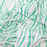 DEKA Sold Triangle Bikini Set Blouse Swimsuit Women Printed Halter Swimwear Cover Up Beach Wear 3 Pieces Sheer Bathing Suit