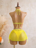 Sexy Black 3D Flower Holiday Bikini Set 2026 Women Drawstring Side Knitted Cover Up 3 Piece Swimsuit Beach Bathing Suit Swimwear