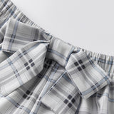 Women’s Cute Lounge Clothes Long Sleeve Bow Front Plaid Print Shirt + Shorts Set Summer Fall 2 Piece Pajamas Set