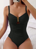 U Shaped Pleated Swimsuits Female Swimwear One Piece Swimsuit Women Monokini High Cut Bathing Suit Swim Beachwear Slim Bodysuit