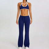 Breathable Yoga Suit for Women Color Contrast Shockproof Sports Bra Drawstring High Waist Pants Gym Running Fitness Suits