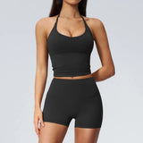 Quick Drying 2 Pcs Yoga Sets Women V Neck Slimming Sports Tank Top High Waist Shorts Fitness Suit Outwear Gym Running Tracksuits