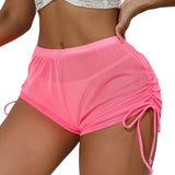 New Mesh Transparent High Waist Elastic Casual Shorts Sports Shorts For Women Wrinkle Drawstring Binding Charming Elegant FSKK