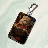 Funny Art Fat Cat Toilet Rectangle Card Case Keychain Access Card Bag Key Tag Ring Leather Card Holder Key Ring Access