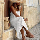 S - XL 2025 V Neck Hollow Out Crochet Knitted Tunic Beach Cover Up Long Cover-ups Beach Dress Beach Wear Beachwear Female Women
