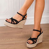 Leisure Comfy Walk Big Size 43 Summer Platform Espadrilles Sandals Women Ankle Strap Sandal 11.5cm Super High Heels Wedges Shoes