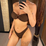 Sexy Wrinkled Bandeau Strapless Bikini Women Swimwear Female Swimsuit Two-Pieces Bikini Set Bather Bathing Suit Swim Lady V3367L