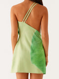 Women Spaghetti Straps Backless Asymmetric Flower Print Mini Dresses Summer Sexy Party Club Slip Dress