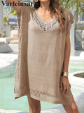 7 Colors Short Sleeve V Neck Crochet Knitted Tunic Beach Cover Up Cover-ups Beach Dress Beach Wear Beachwear Female Women V8267