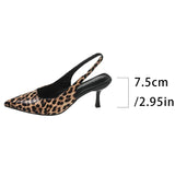 Sexy Leopard Print High Heel Mules Sandals Women Summer Patent Leather Pointed Toe Slingbacks Woman Plus Size 42 Slip On Sandals