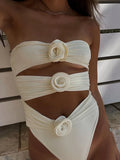 Sexy 3D Flowers Bandeau Monokini Hollow Out Female Swimwear One Piece Swimsuit Women High Cut Bathing Suit Swim Lady Beach wear