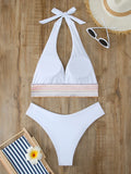 Halter Bikini 2025 Solid Bandage Swimsuit Women Padded High Cut Swimwear Female Bathers Bathing Swimming Swim Suit Beachwear