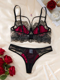Sexy lingerie with floral see-through bra.The allure of a lingerie set for Valentine's night. BlackRed bra panties set ZA825166