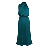 Foridol One Shoulder Turtleneck Tank Satin Women Party Dress Robe Zip Sleeveless Elegant Vintage Folds Women Clothing 2025