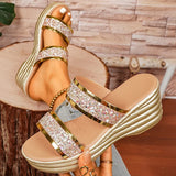 Chunky Platform Gold Sequins Sandals Women Summer Lightweight Wedges Slippers Woman Plus Size 43 Outdoor High Heel Sandles