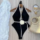 Floral One Piece Swimsuit 2025 New Halter Bandage Swimwear Women Swimsuit Bathing Suit Beachwear Monokini Female Swimming Suits