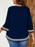 Women's Casual Printed Three Quarter Sleeve Shirt Tops Large Size Women's Tops Loose and Comfortable