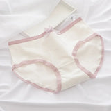 1 Pack Women's Cute Lace Trim Cotton Underwear Bow & Heart Print Briefs Sweet Style Lingerie M-XL Breathable Daily Panty