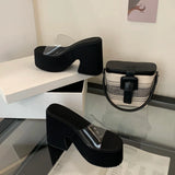 Summers Chunky Women Slippers Fashion Elegant PVC Transparent Platform Wedges Heel Slides Ladies Casual Outdoor Beach Sandalias