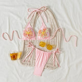 DEKAHalter Triangle Bikini Set New Summer Women Brazilian Thong Bikinis Strapless Biquini Pink Women Bathing Suit Swimsuit