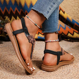 Bohemian Style Flowers Decor Flats Sandals Women Summer 2025 Clip Toe Non Slip Beach Sandalias Mujer Plus Size Slip On Sandles