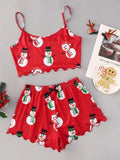 Christmas Clothes Cute Soft Gingerbread Print 2 Pieces Pajama Set Women's Sleepwear Crop Tops and Shorts Sets Loungewear