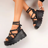 Cross Band Chunky Platform Sandals Women 2025 Summer Thick Sole Wedges Rome Sandles Woman Super High Heel Gladiator Sandalias 43