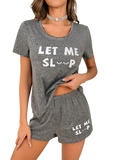 Women’s Letter Print Pajama Set 2PCS Short Sleeve Top and Shorts Sleepwear Loungewear Soft Cotton Homewear Summer Nightwear