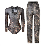 S - XXL New Printed Long Sleeve With Pants Women Swimwear One Piece Swimsuit Female Floral Padded Bather Bathing Suit Swim V7176