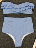 2025 Striped Top Ruffle High Waist Bikini Women Swimwear Female Swimsuit Two-pieces Bikini set Bandeau Bikinis Bathing Suit Swim