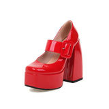 Spring and Autumn New Styles Fashion Round Head High-heeled Women's Shoes Shallow Mouth Buckle Square Heel Mary Jane Women Shoes