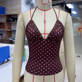 Women's Summer Halter Camis Tops Fashionable Dot Print Sleeveless Deep V Neck Open Back Vest for Party Nightclubs