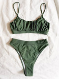2025 Wrinkled Ruched High Waist Bikini Women Swimsuit Female Swimwear Two Pieces Bikini Set High Cut Bathing Suit Swim Beachwear