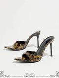 Size 43 Leopard Sexy Super High Slide Mules Sharp Pointed Toe Stiletto Thin Heel Slip On Summer Party Sandals Women Dress Shoes