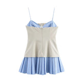 Foridol Striped Pleated Short Summer Dress Women Buttons Decor Spaghetti Strap V Neck Bodycon Mini Spring Beach Vestidos New In