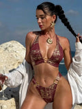 Shiny White Gradient Bikinis Sets Women Sexy Metal Ring Linked Push Up Bra High Waist Swimsuit Summer Bathing Suit Swimwear 2026