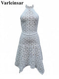 New Hollow Out Crochet Knitted 2 Pieces Suits Tunic Beach Cover Up Cover-ups Beach Dress Beach Wear Beachwear Female Women V8391