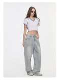 Hot girl top V-neck exposed navel contrasting color splicing clothes women's street short-sleeved T-shirt