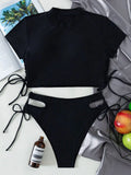 High Neck Bikini 2026 Women Swimsuit Solid Drawstring Swimwear Female Beachwear Bathers Bathing Swimming Suit Summer