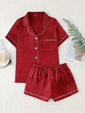 Summer Silk Satin Pajamas Set Womens Short Sleeve Turn-down Collar Button Top & Shorts Sleepwear Loungewear Nightwear