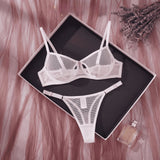 French Style Sexy Embroidered Transparent Underwear Set V-Neck Design Anti-Sagging Breathable Bra And Panties Ensemble