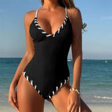 5 Colors V Neck Ribbed Cross Back One Piece Swimsuit Women Swimwear Female High Leg Cut Monokini  Bather Bathing Suit Swim V6278