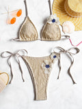 New Summer Women's Micro Bikini Set Crochet 3d Flower Decor Swimsuit Sexy Backless Low Waist Swimwear Push Up Thong Bathing Suit