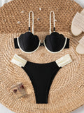 Sexy Coffee Contrast Ruffles Thong Bikini Set Women Hollow Out Push Up Underwire Bra Swimwear 2026 Summer Bathing Suit Swimsuit