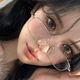 Men Y2K Harajuku Small Square Frame Glasses Women Retro Metal Eyeglasses Clear Reading Spectacle Blue Light Blocking Eyewear
