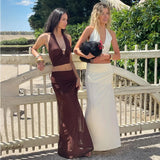2Pcs Deep V Swimsuit With Long Skirt Women Sexy Swimwear Female Bikini Cut Out Biquini Swim Suit Shiny Button Bodysuit Beachwear